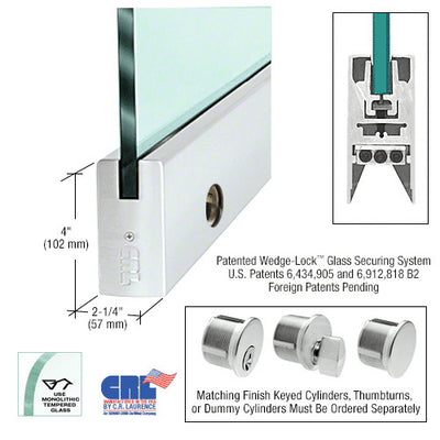 CRL Satin Anodized 5/8" Glass 4" Square Door Rail With Lock - Custom Length