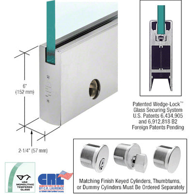 CRL Satin Anodized 5/8" Glass 6" Square Door Rail With Lock - Custom Length