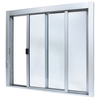 CRL Satin Anodized Standard Size Self-Closing Deluxe Service Window Glazed with Full Bottom Track