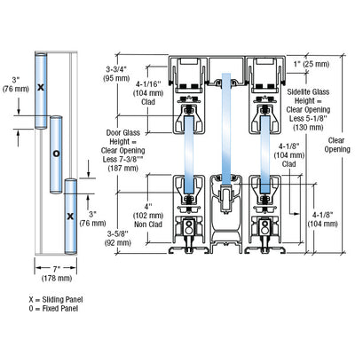 CRL Satin Anodized XOX SSR 4" Square Sliding Door System