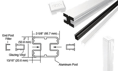 CRL Sky White AWS 2" x 2-5/8" Rectangular 180 Degree 72" End Post Kit