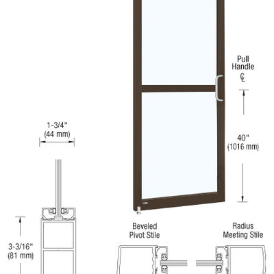CRL-U.S. Aluminum Bronze Black Anodized 250 Series Narrow Stile Inactive Leaf of Pair 3'0 x 7'0 Offset Hung with Pivots for Surf Mount Closer Complete Panic Door with Std. Panic and Bottom Rail