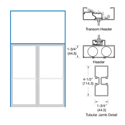 CRL-U.S. Aluminum Bronze Black Anodized 75-1/2" x 126" 450 Series Transom Double Door Frame Center Hung for OHCC With 3-Point Lock