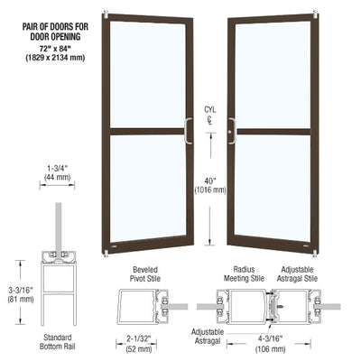 CRL-U.S. Aluminum Bronze Black Anodized Custom Pair Series 250 Narrow Stile Offset Pivot Entrance Doors For Panics for Surface Mount Door Closers
