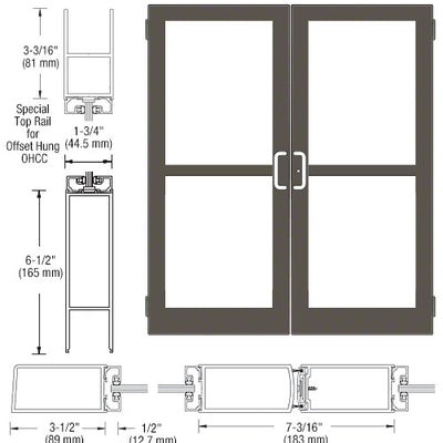 CRL-U.S. Aluminum Bronze Black Anodized Custom Pair Series 400 Medium Stile Butt Hinged Entrance Doors With Panics for Overhead Concealed Door Closers
