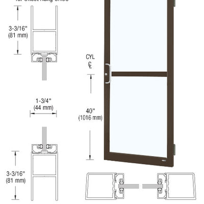 CRL-U.S. Aluminum Bronze Black Anodized Custom Single 36" x 84" Series 250 Narrow Stile Butt Hinge Entrance Door For Panic and OHCC