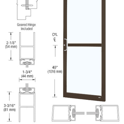 CRL-U.S. Aluminum Bronze Black Anodized Custom Single Series 250 Narrow Stile Geared Hinge Entrance Door With Panic for Surface Mount Door Closer