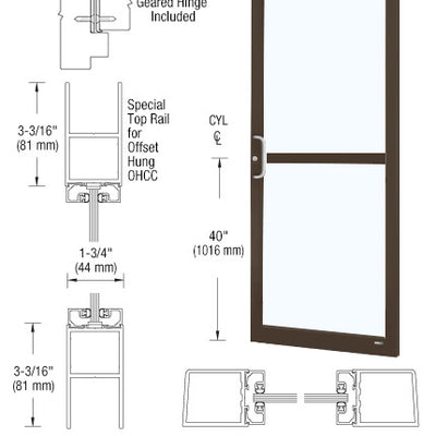 CRL-U.S. Aluminum Bronze Black Anodized Custom Single Series 250 Narrow Stile Geared Hinge Entrance Door With Panic for Overhead Concealed Door Closer
