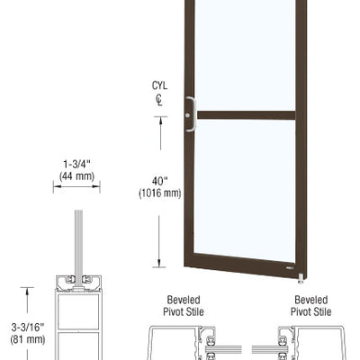 CRL-U.S. Aluminum Bronze Black Anodized Custom Single Series 250 Narrow Stile Offset Pivot Entrance Door with Panic for Surface Mount Door Closer