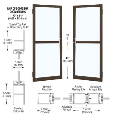 CRL-U.S. Aluminum Class I Bronze Black Anodized Custom Pair 72" x 84" Series 250 Narrow Stile Butt Hinge Entrance Door For Panic and OHCC