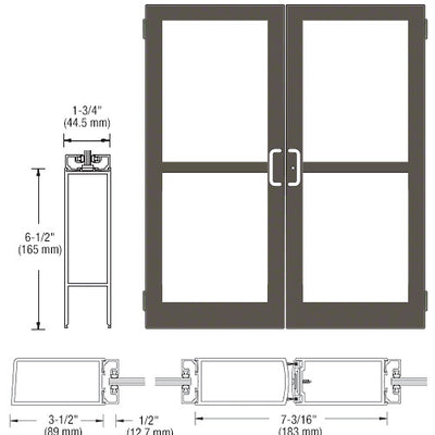 CRL-U.S. Aluminum Class I Bronze Black Anodized Custom Pair Series 400 Medium Stile Butt Hinged Entrance Door With Panics for Surface Mount Door Closers