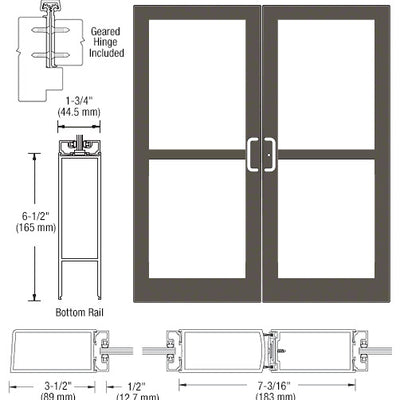 CRL-U.S. Aluminum Class I Bronze Black Anodized Custom Pair Series 400 Medium Stile Offset Hung Geared Hinge Entrance Doors for Panics and Surface Mount Door Closers