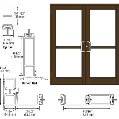CRL-U.S. Aluminum Class I Bronze Black Anodized Custom Pair Series 800 Durafront Medium Stile Butt Hinge Entrance Doors For Panics and Surface Mount Door Closers
