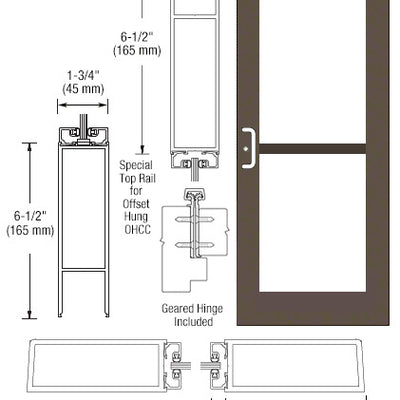 CRL-U.S. Aluminum Class I Bronze Black Anodized Custom Single Series 550 Wide Stile Geared Hinge Entrance Door for Panic and Overhead Concealed Door Closer
