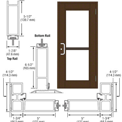 CRL-U.S. Aluminum Class I Bronze Black Anodized Custom Single Series 850 Durafront Wide Stile Butt Hinged Entrance Door For Panic and Surface Mount Door Closer