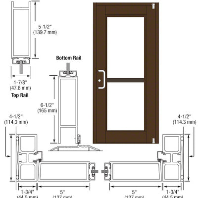 CRL-U.S. Aluminum Class I Bronze Black Anodized Custom Single Series 850 Durafront Wide Stile Offset Pivot Entrance Door for Panic and Surface Mount Door Closer