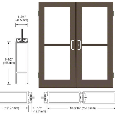 CRL-U.S. Aluminum Class I Bronze Black Anodized Custom Size Pair Series 550 Wide Stile Butt Hinge Entrance Door For Panics and Surface Mount Door Closers