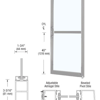 CRL-U.S. Aluminum Clear Anodized 250 Series Narrow Stile Active Leaf of Pair 3'0 x 7'0 Offset Hung with Pivots for Surf Mount Closer Complete Panic Door with Std. Panic and Bottom Rail