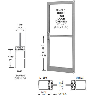 CRL-U.S. Aluminum Clear Anodized 250 Series Narrow Stile (RHR) HRSO Single 3'0 x 7'0 Offset Hung with Pivots for Surf Mount Closer Complete Panic Door with Std. Panic and Bottom Rail
