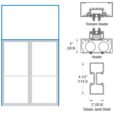 CRL-U.S. Aluminum Clear Anodized 76" x 126" 451 Series Transom Double Door Frame for Center Hung OHCC