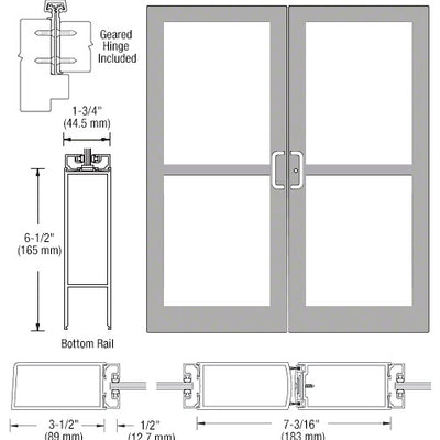 CRL-U.S. Aluminum Clear Anodized Custom Pair Series 400 Medium Stile Offset Hung Geared Hinge Entrance Doors for Panics and Surface Mount Door Closers