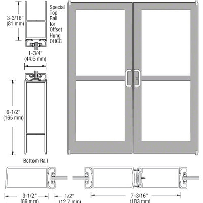CRL-U.S. Aluminum Clear Anodized Custom Pair Series 400 Medium Stile Offset Pivot Entrance Doors For Panics and Overhead Concealed Door Closers