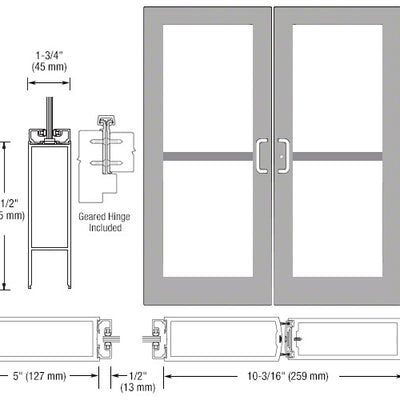 CRL-U.S. Aluminum Clear Anodized Custom Pair Series 550 Wide Stile Geared Hinge Entrance Doors For Panics and Surface Mount Door Closers