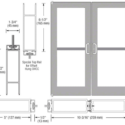 CRL-U.S. Aluminum Clear Anodized Custom Pair Series 550 Wide Stile Offset Pivot Entrance Doors For Panics and Overhead Concealed Door Closers