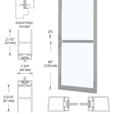 CRL-U.S. Aluminum Clear Anodized Custom Single Series 250 Narrow Stile Geared Hinge Entrance Door for Panic and Surface Mount Door Closer