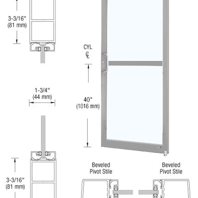 CRL-U.S. Aluminum Clear Anodized Custom Single Series 250 Narrow Stile Offset Pivot Entrance Door for Panic and Overhead Concealed Door Closer