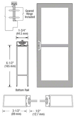 CRL-U.S. Aluminum Clear Anodized Custom Single Series 400 Medium Stile Offset Hung Geared Hinge Entrance Door For Panic and Surface Mount Door Closer