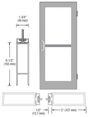 CRL-U.S. Aluminum Clear Anodized Custom Single Series 550 Wide Stile Butt Hinged Entrance Door For Panics and Surface Mount Door Closers