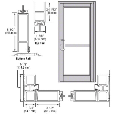 CRL-U.S. Aluminum Clear Anodized Custom Single Series 800 Durafront Medium Stile Offset Pivot Entrance Door For Panic and Surface Mount Door Closer