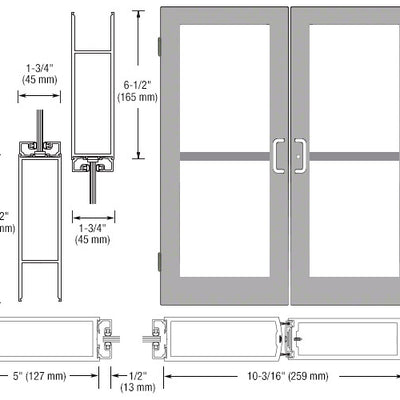 CRL-U.S. Aluminum Clear Anodized Custom Size Pair Series 550 Wide Stile Butt Hinge Entrance Door For Panics and Overhead Concealed Door Closers