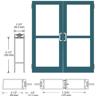 CRL-U.S. Aluminum Custom KYNAR® Paint Custom Pair Series 400 Medium Stile Butt Hinged Entrance Door With Panics for Surface Mount Door Closers