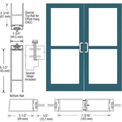 CRL-U.S. Aluminum Custom KYNAR® Paint Custom Pair Series 400 Medium Stile Offset Hung Geared Hinge Entrance Doors For Panics and Overhead Concealed Door Closers