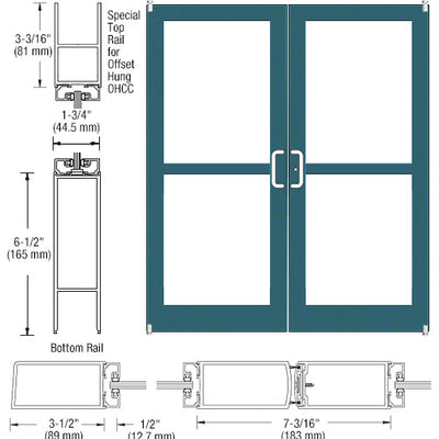 CRL-U.S. Aluminum Custom KYNAR® Paint Custom Pair Series 400 Medium Stile Offset Pivot Entrance Doors For Panics and Overhead Concealed Door Closers