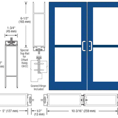 CRL-U.S. Aluminum Custom KYNAR® Paint Custom Pair Series 550 Wide Stile Geared Hinge Entrance Doors For Panics and Overhead Concealed Door ClosersCustom Pair Series 550 Wide Stile Geared Hinge Entrance Doors for Panics and Overhead Concealed Door Clo