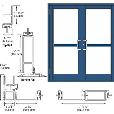 CRL-U.S. Aluminum Custom KYNAR® Paint Custom Pair Series 800 Durafront Medium Stile Butt Hinge Entrance Doors For Panics and Surface Mount Door Closers