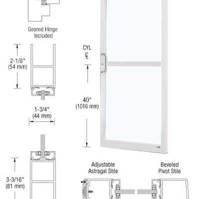 CRL-U.S. Aluminum White KYNAR® Paint 250 Series Narrow Stile Active Leaf of Pair 3'0 x 7'0 Offset Hung with Geared Hinged Complete Panic Door with Std. Panic and Bottom Rail