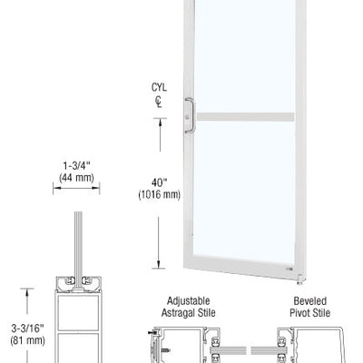 CRL-U.S. Aluminum White KYNAR® Paint 250 Series Narrow Stile Active Leaf of Pair 3'0 x 7'0 Offset Hung with Pivots for Surf Mount Closer Complete Panic Door with Std. Panic and Bottom Rail