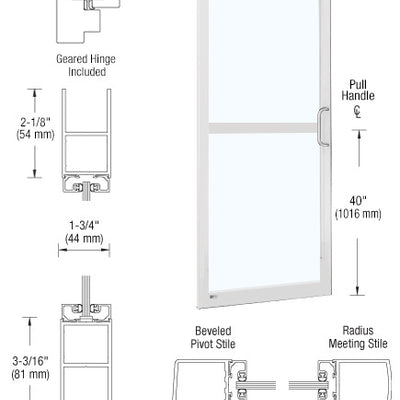 CRL-U.S. Aluminum White KYNAR® Paint 250 Series Narrow Stile Inactive Leaf of Pair 3'0 x 7'0 Offset Hung with Geared Hinged Complete Panic Door with Std. Panic and Bottom Rail