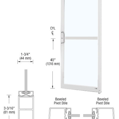 CRL-U.S. Aluminum White KYNAR® Paint 250 Series Narrow Stile (RHR) HRSO Single 3'0 x 7'0 Offset Hung with Pivots for Surf Mount Closer Complete Panic Door with Std. Panic and Bottom Rail
