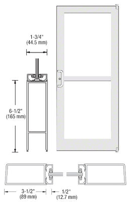 CRL-U.S. Aluminum White KYNAR® Paint 400 Series Medium Stile (RHR) HRSO Single 3'0 x 7'0 Offset Hung with Pivots for Surf Mount Closer Complete Panic Door with Std. Panic and Bottom Rail