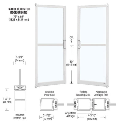 CRL-U.S. Aluminum White KYNAR® Paint Custom Pair Series 250 Narrow Stile Offset Pivot Entrance Doors For Panics for Surface Mount Door Closers