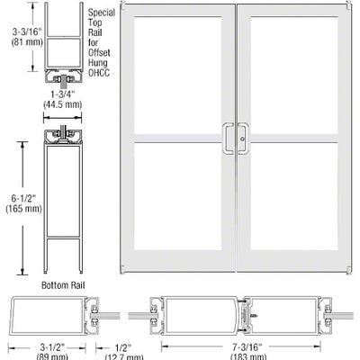 CRL-U.S. Aluminum White KYNAR® Paint Custom Pair Series 400 Medium Stile Offset Pivot Entrance Doors For Panics and Overhead Concealed Door Closers