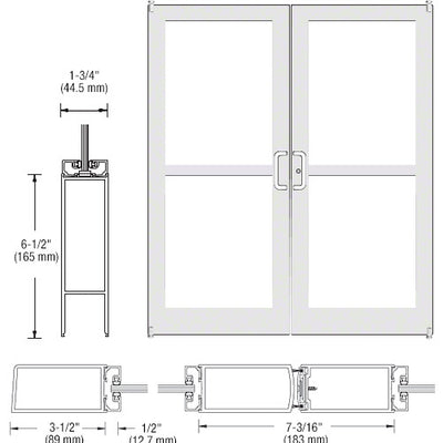CRL-U.S. Aluminum White KYNAR® Paint Custom Pair Series 400 Medium Stile Offset Pivot Entrance Doors For Panics for Surface Mount Door Closers