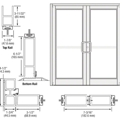 CRL-U.S. Aluminum White KYNAR® Paint Custom Pair Series 800 Durafront Medium Stile Offset Pivot Entrance Doors For Panics and Surface Mount Door Closers