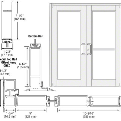 CRL-U.S. Aluminum White KYNAR® Paint Custom Pair Series 850 Durafront Wide Stile Offset Pivot Entrance Doors With Panics for Overhead Concealed Door Closers