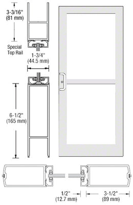 CRL-U.S. Aluminum White KYNAR® Paint Custom Single Series 400 Medium Stile Center Pivot Entrance Door For Panic and Overhead Concealed Door Closer